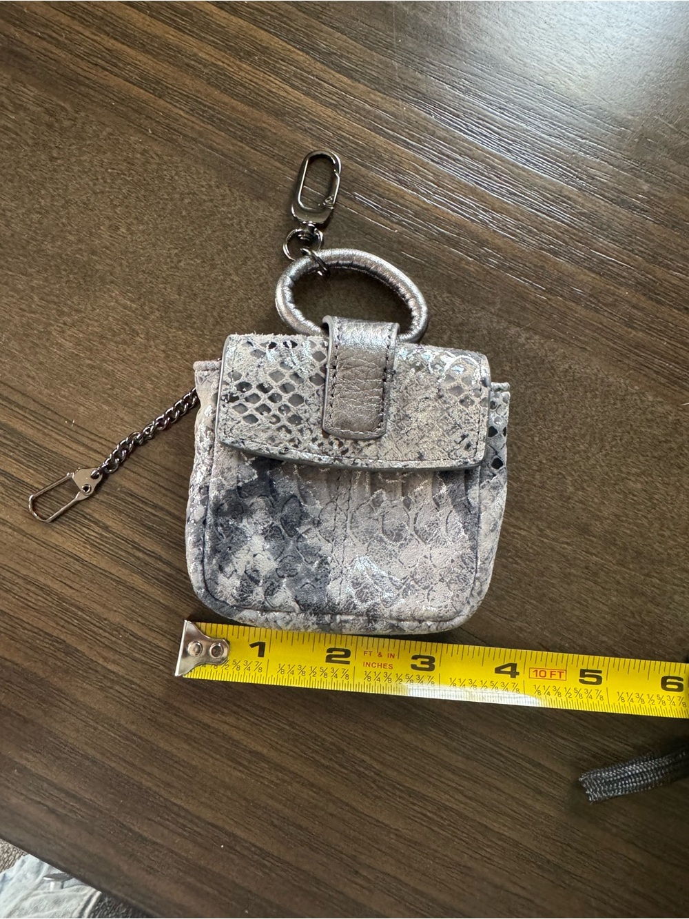 HOBO Silver Snake-Embossed Mini Key Pouch with Purple Lining - Picture 10 of 11